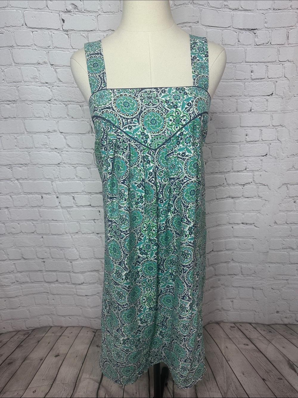 Lauren Moffatt 100% Silk Blue Green Medallion Boho Sun Dress Size 6
